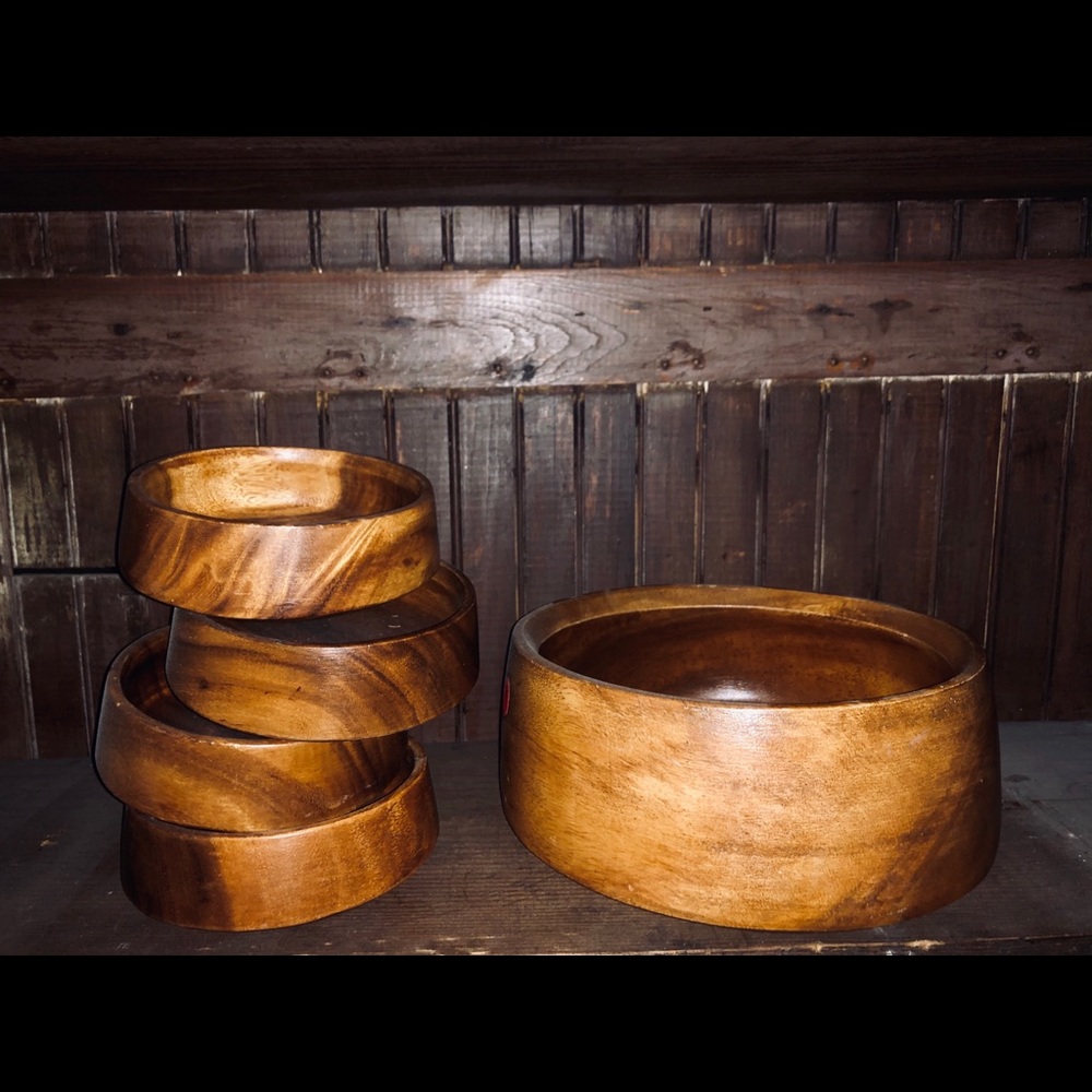 Vintage teak wood salad bowl set